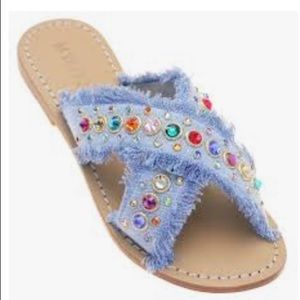 Brand New Mystique Bedazzled Jeweled Denim Sandals